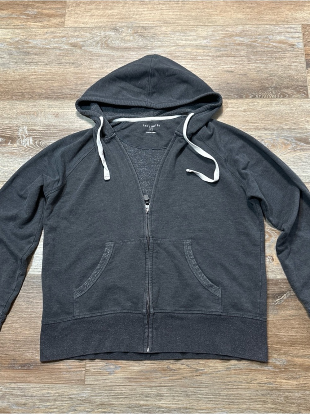 The Limited Men’s Charcoal Gray Zip-Up Hoodie with White Drawstrings